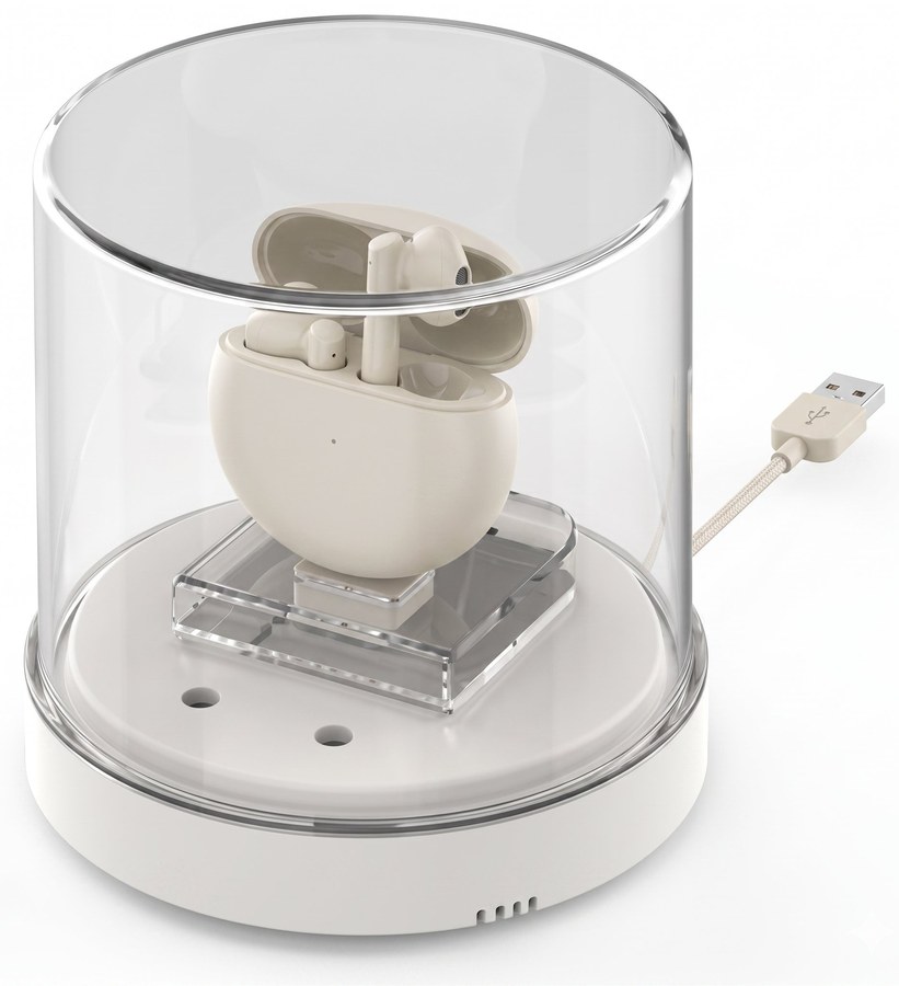Domo Acrílico para earbuds y AirPods - cápsula transparente con alarma