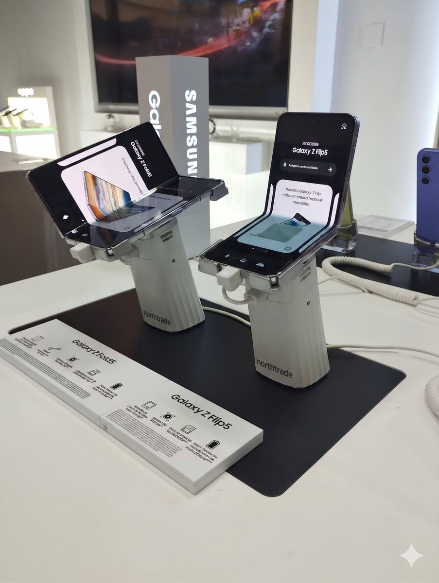 Galaxy Z Fold5 y Z Flip5 protegidos con alarma NHT Strong Recoiled en tienda Samsung